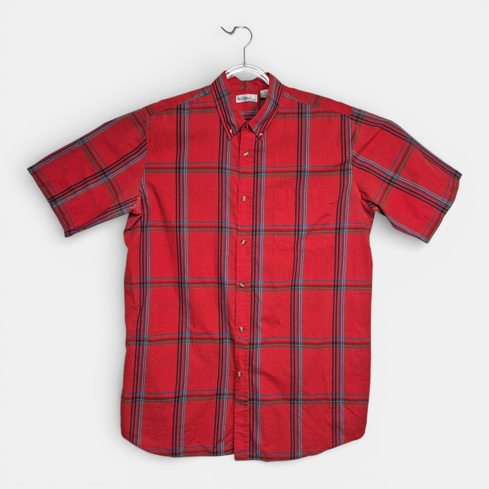 Saddlebrook Mens Red Plaid Short Sleeve Button Down Shirt Size XLT Tall Cotton